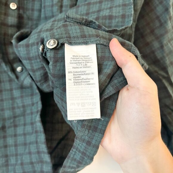 Madewell Plaid Balloon-Sleeve Peasant Top Green Black Size XS - Picture 7 of 8